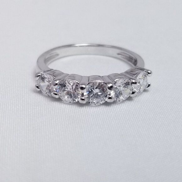 Vintage Sterling Silver Sparkly CZ Five Stone Stacking Band Ring, Size 6, Estate - Picture 10 of 10